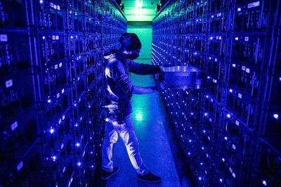 A well-organized mining farm with rows of mining rigs operating efficiently.